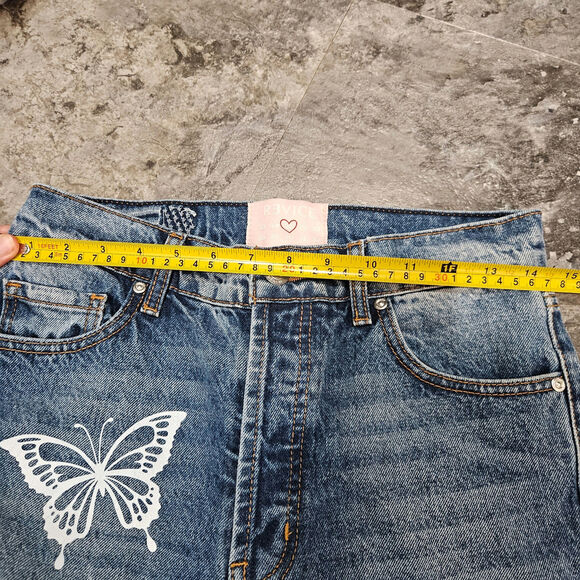 Revice Blue High Rise Button Fly Mom Jeans Butterfly Whimsy Fairy Print Size 25 - Picture 7 of 9